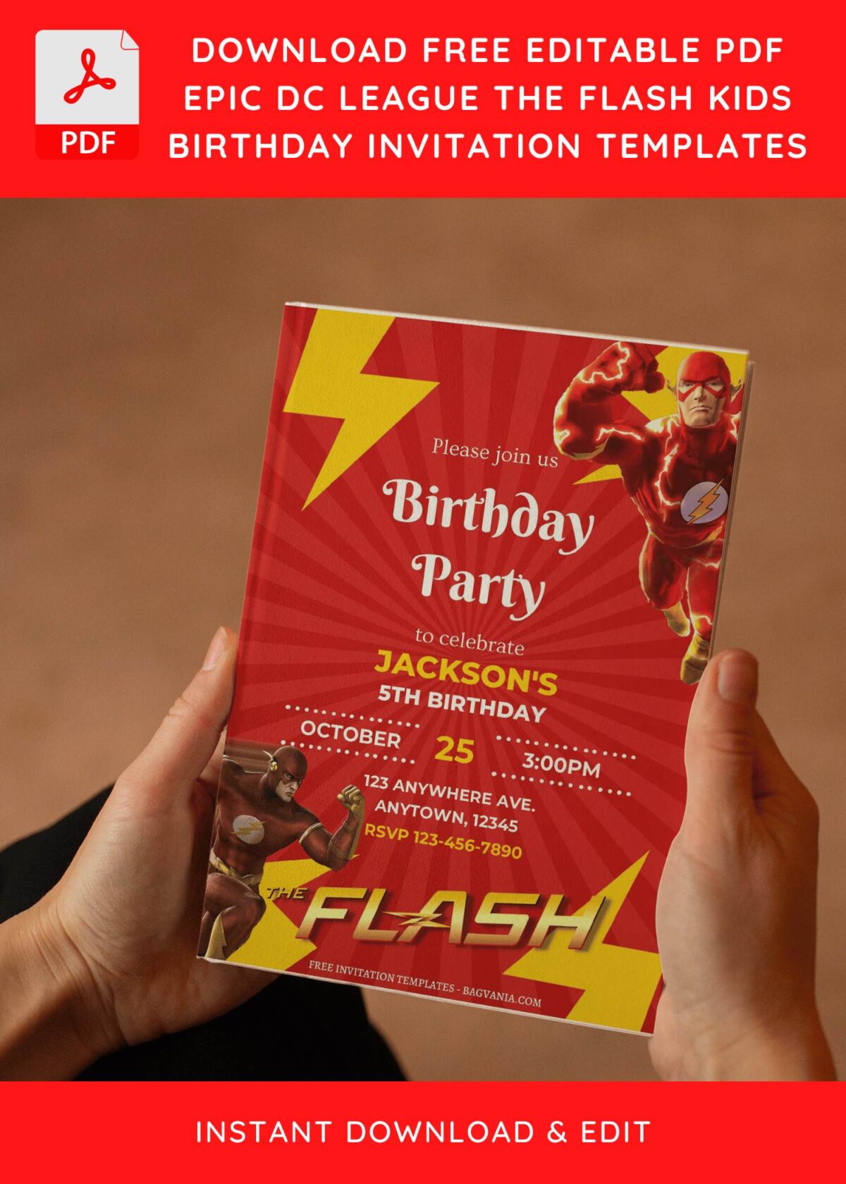 (Free Editable PDF) Fantastic DC League The Flash Birthday Invitation Templates E