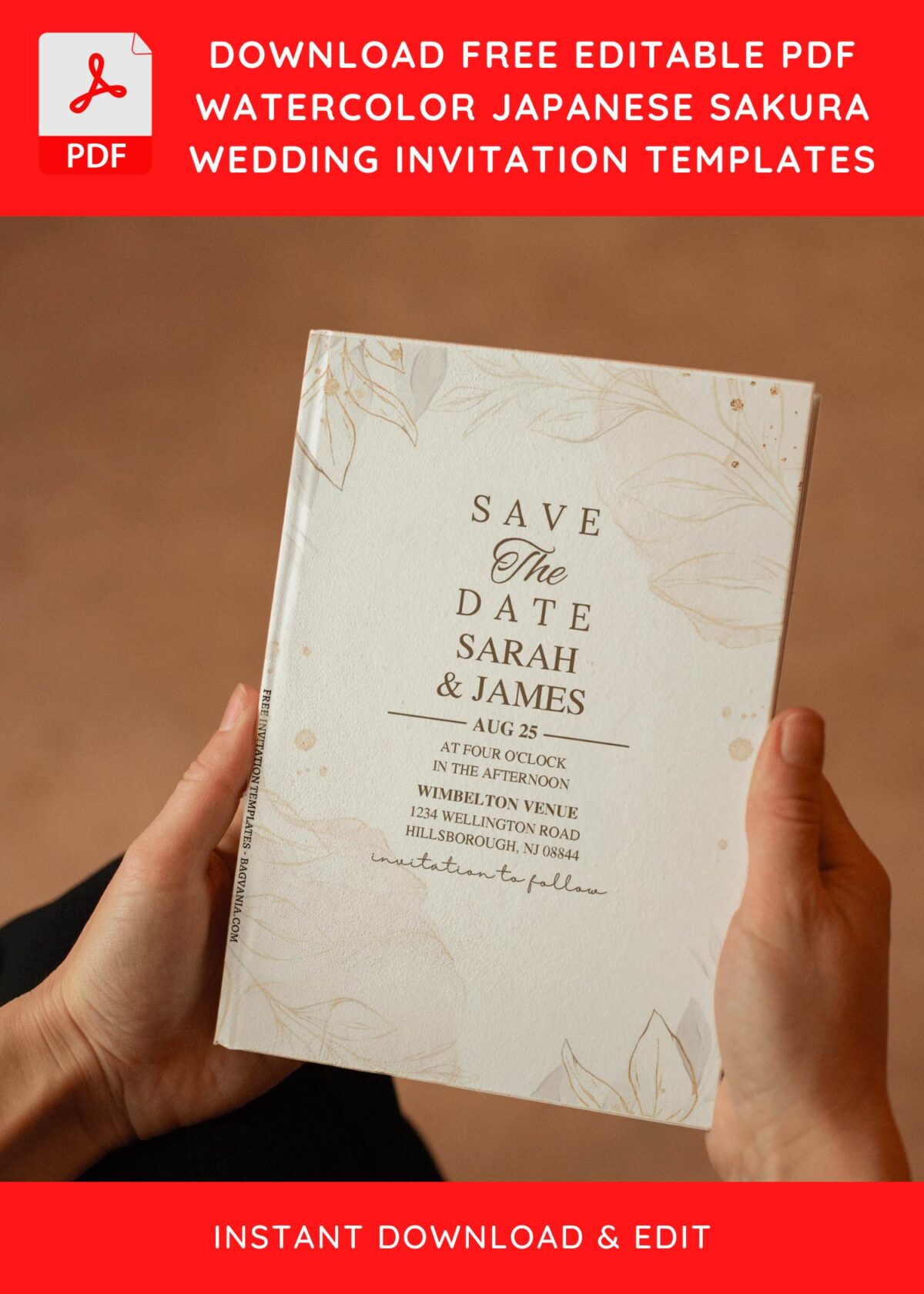 (Free Editable PDF) Spring Sakura Garden Wedding Invitation Templates E