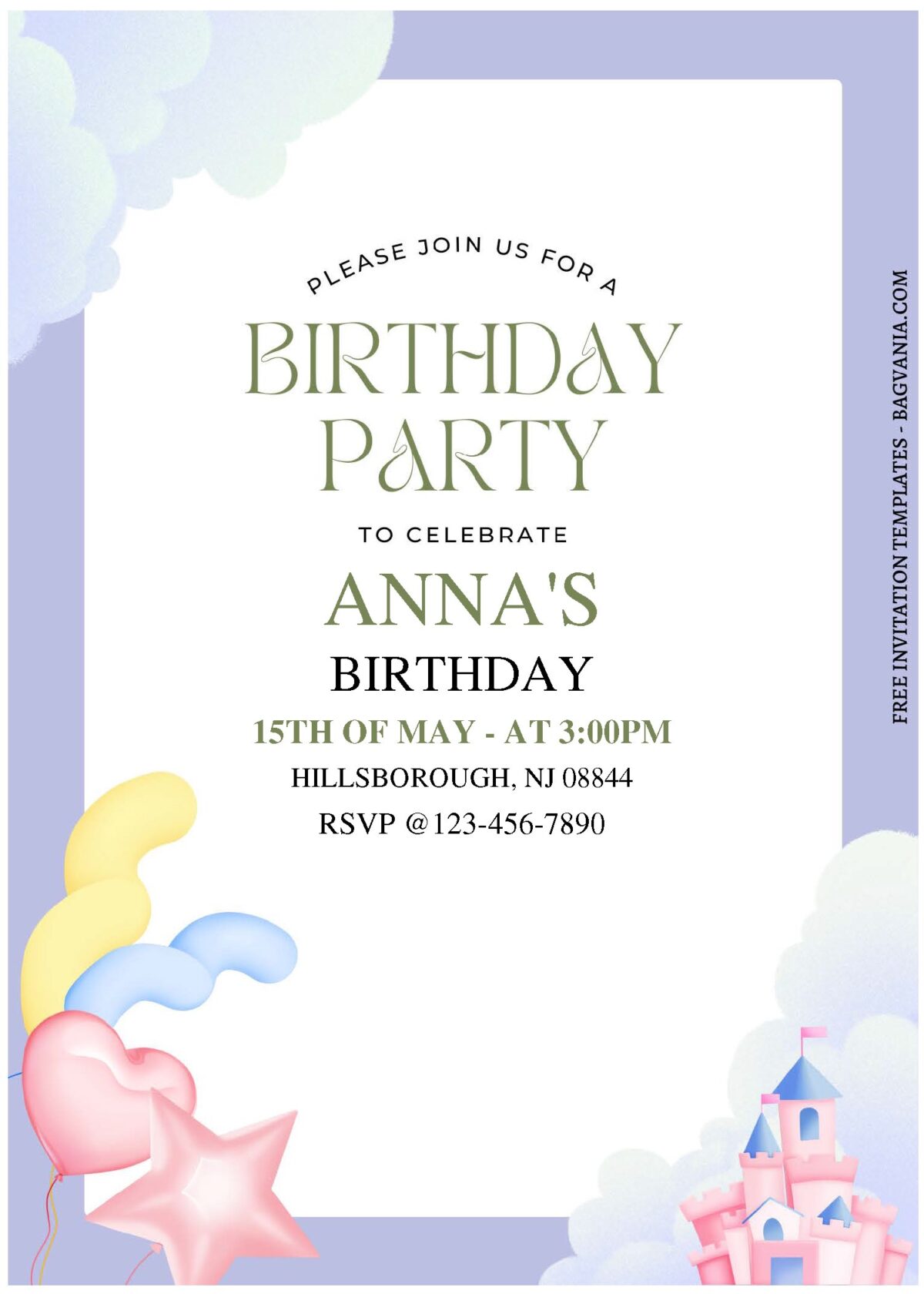 (Free Editable PDF) Balloon And Castle Birthday Invitation Templates C