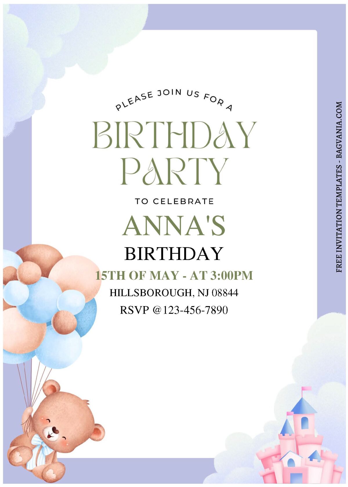 (Free Editable PDF) Balloon And Castle Birthday Invitation Templates A