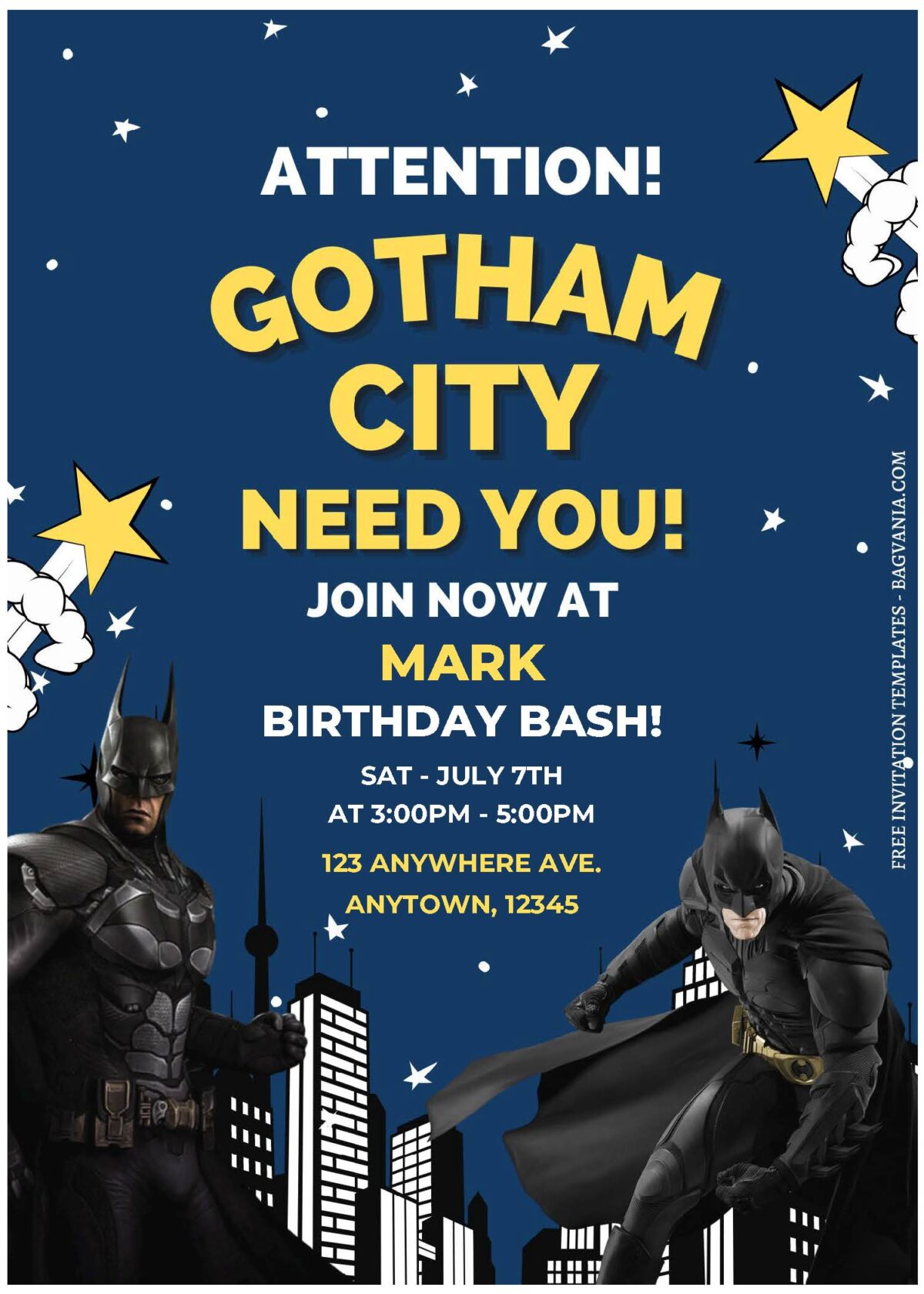 (Free Editable PDF) Gotham City Batman Birthday Invitation Templates C