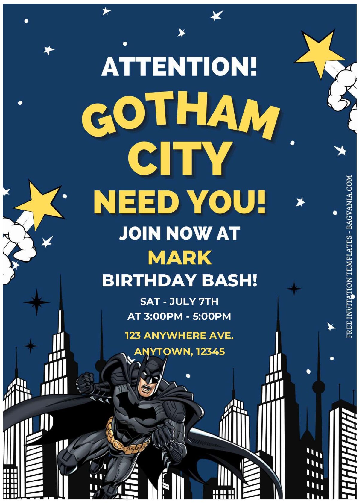 (Free Editable PDF) Gotham City Batman Birthday Invitation Templates A
