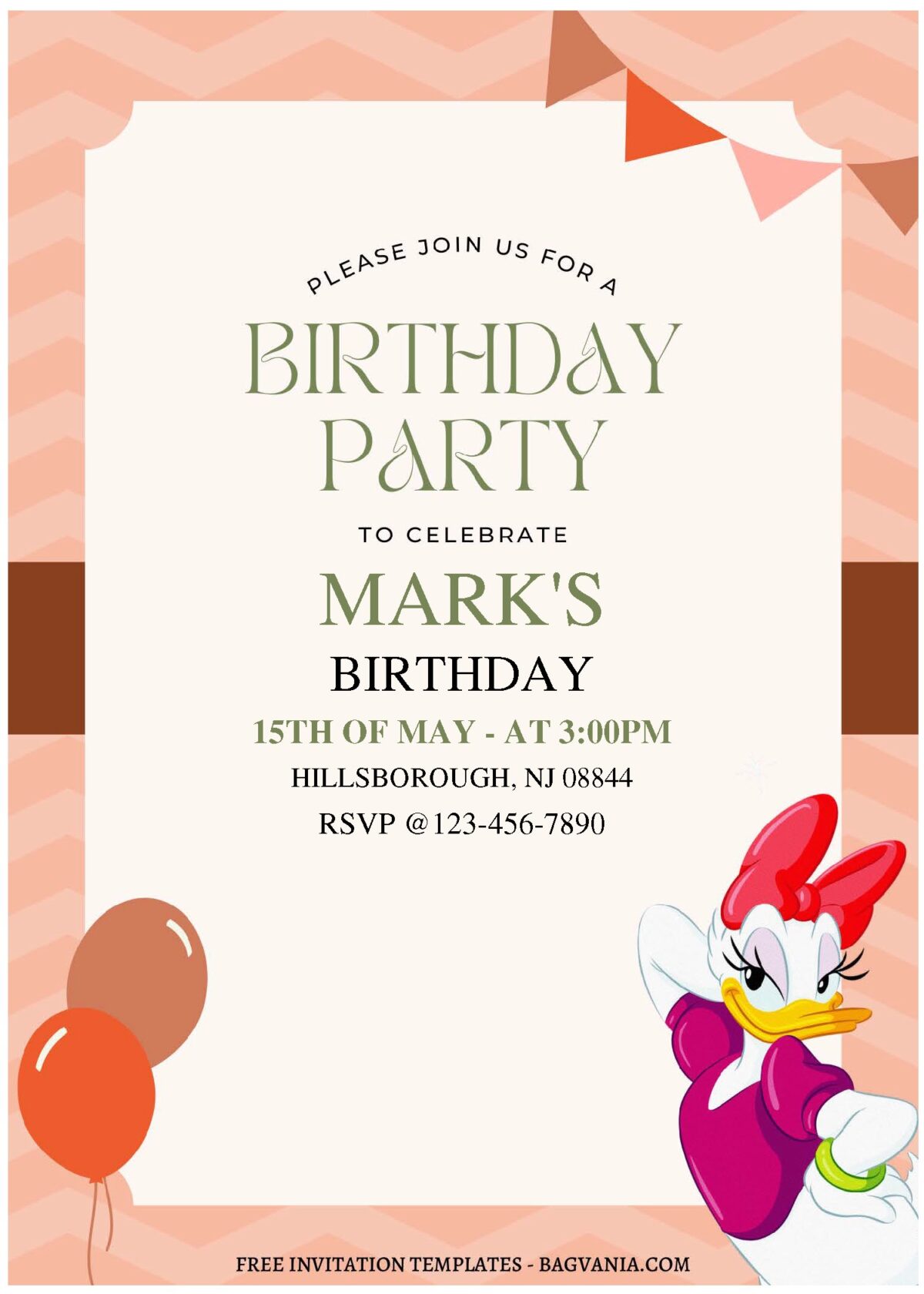 (Free Editable PDF) Cute & Chic Disney Daisy Duck Birthday Invitation Templates B