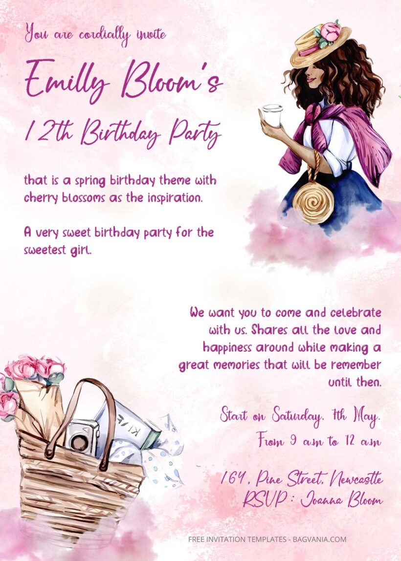 ( Free Editable PDF ) Cherry Blossom Birthday Invitation Templates One