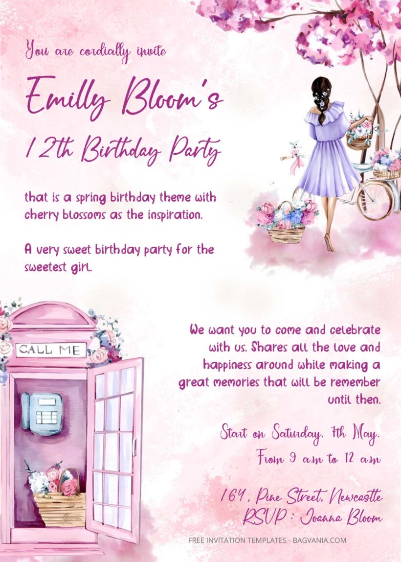 ( Free Editable PDF ) Cherry Blossom Birthday Invitation Templates Three