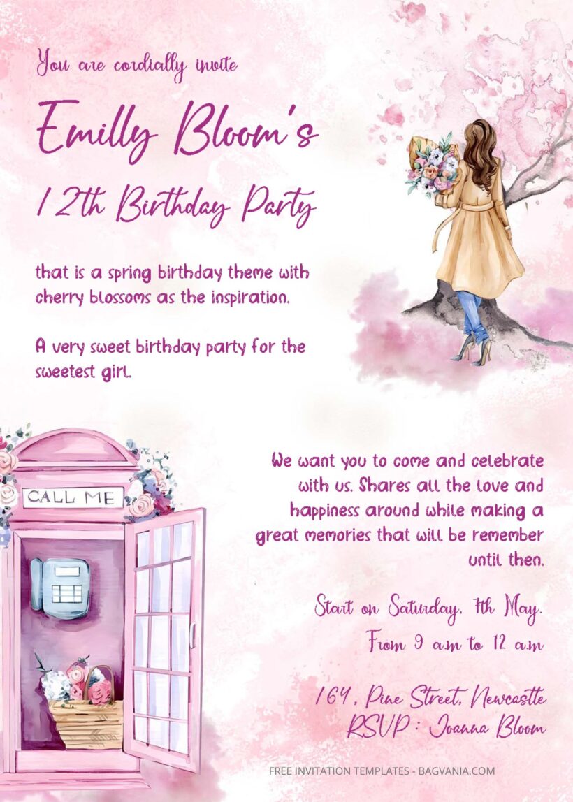 ( Free Editable PDF ) Cherry Blossom Birthday Invitation Templates Two