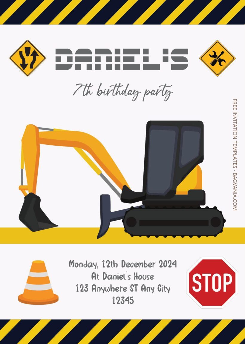 ( Free Editable PDF ) Construction Site Birthday Invitation Templates Two