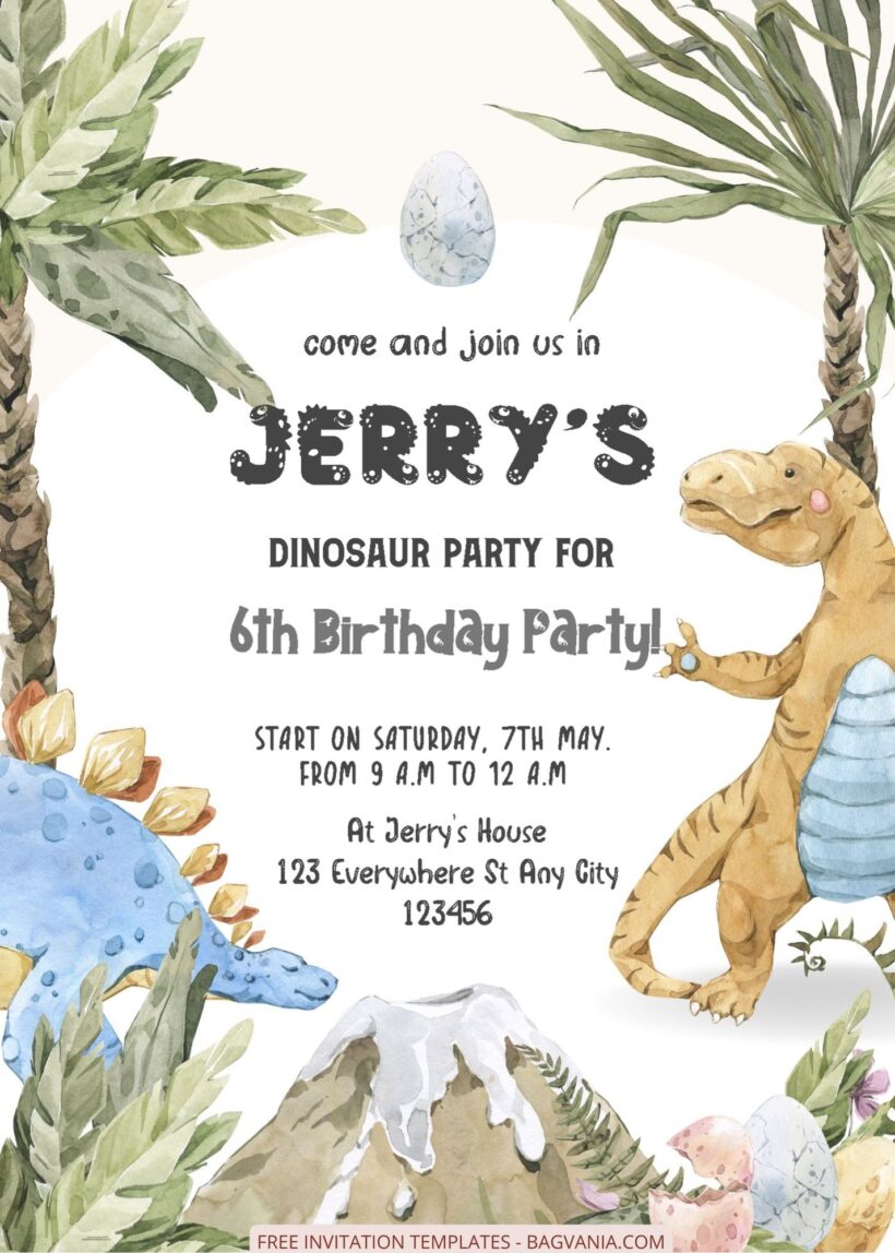 ( Free Editable PDF ) Dino's Squad Birthday Invitation Templates Three