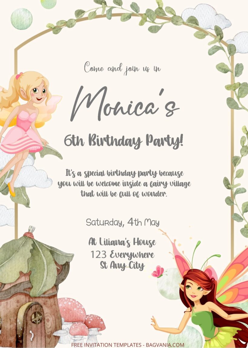 ( Free Editable PDF ) Fairy Village Birthday Invitation Templates One