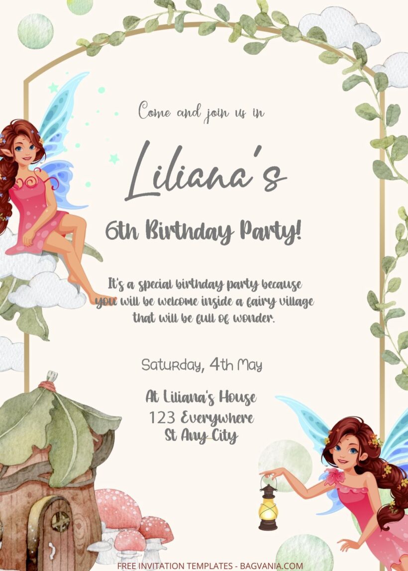 ( Free Editable PDF ) Fairy Village Birthday Invitation Templates Three