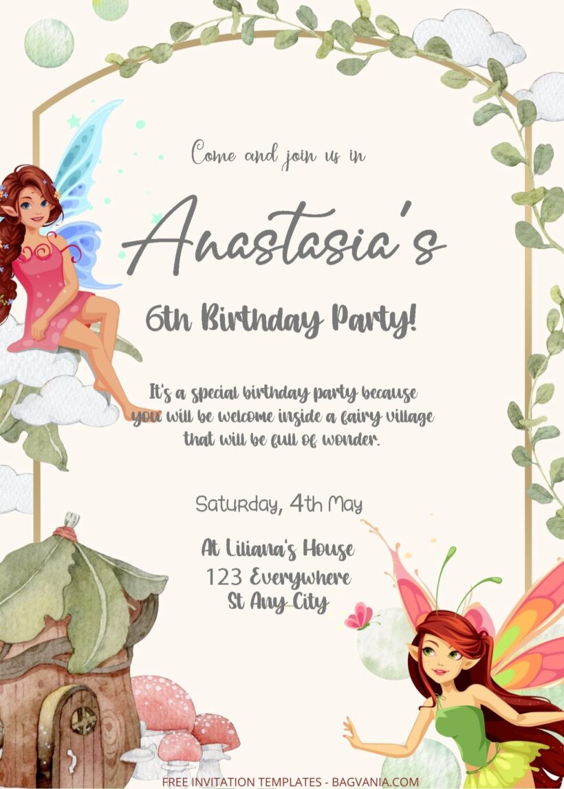 ( Free Editable PDF ) Fairy Village Birthday Invitation Templates Two