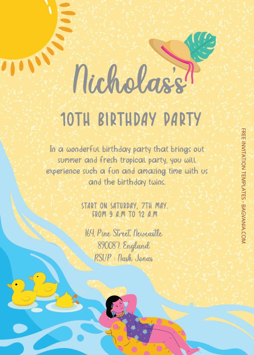 ( Free Editable PDF ) Sunny Beach Birthday Invitation Templates One