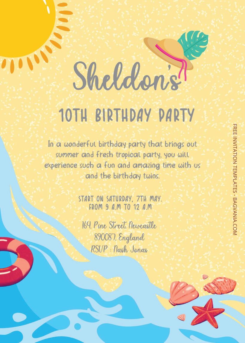 ( Free Editable PDF ) Sunny Beach Birthday Invitation Templates Three