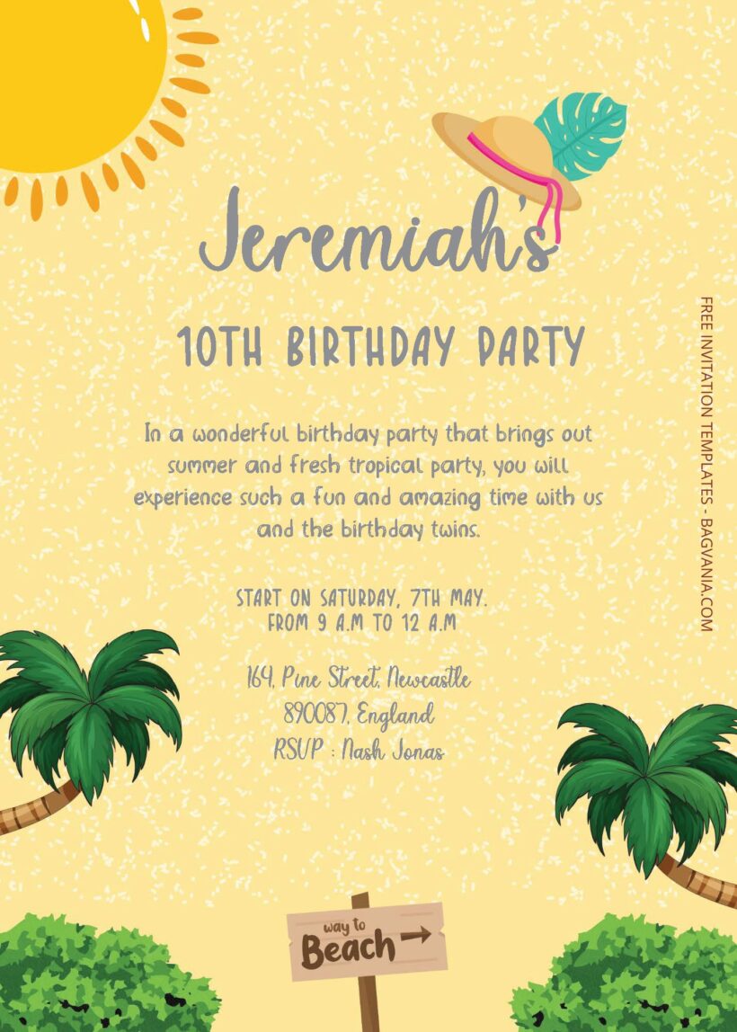 ( Free Editable PDF ) Sunny Beach Birthday Invitation Templates Two