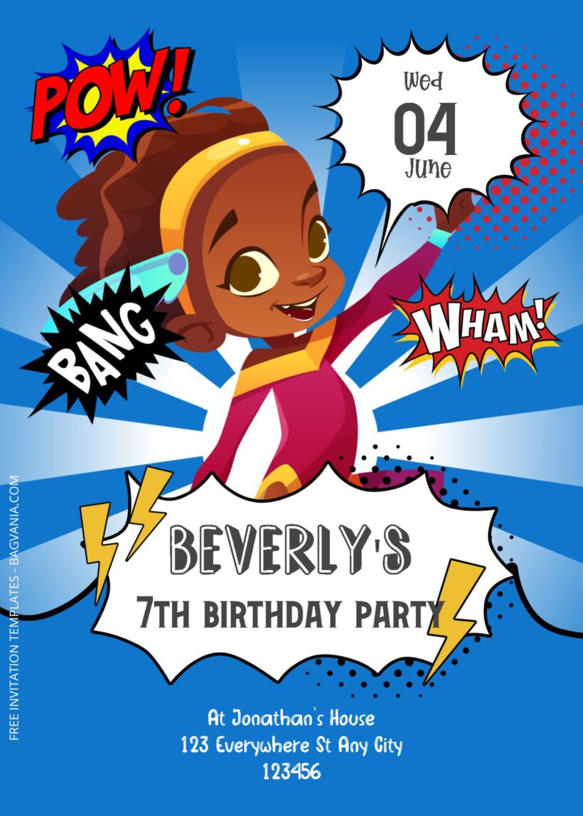 ( Free Editable PDF ) Superhero Pose Birthday Invitation Templates One