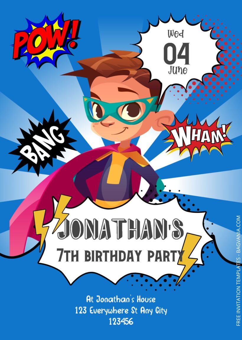 ( Free Editable PDF ) Superhero Pose Birthday Invitation Templates Three