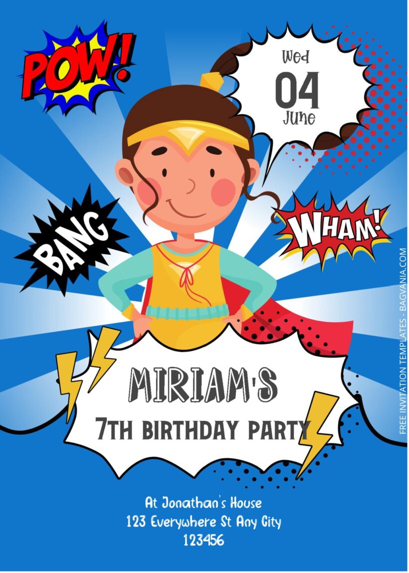 ( Free Editable PDF ) Superhero Pose Birthday Invitation Templates Two