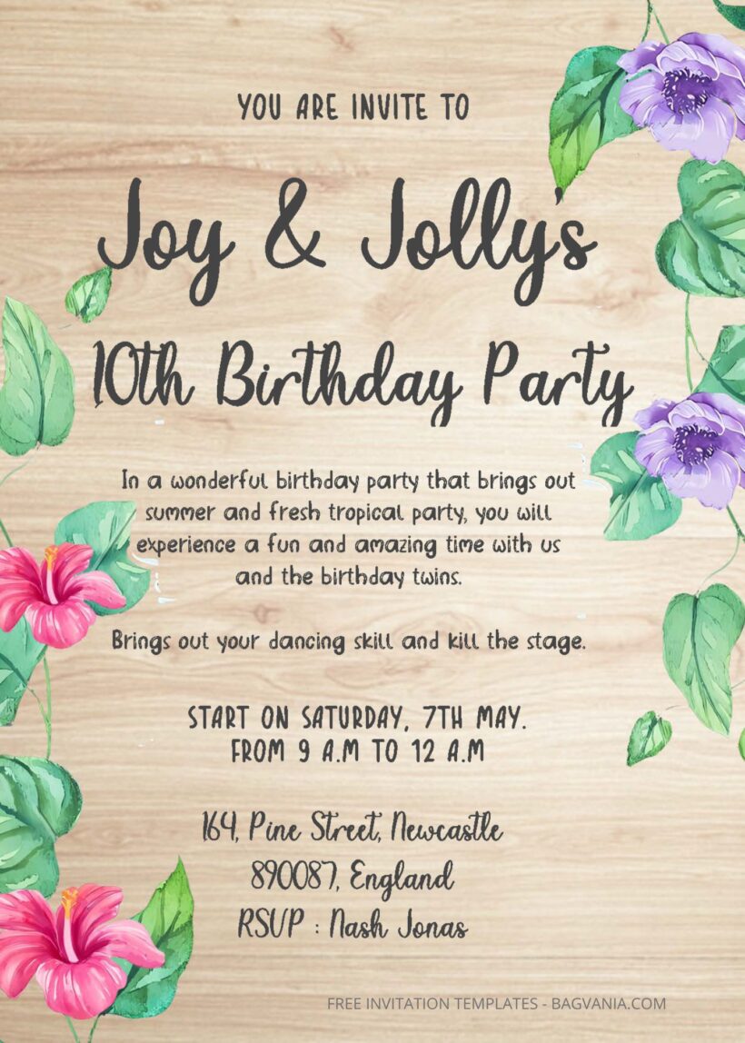 ( Free Editable PDF ) Tropical Delight Birthday Invitation Templates Two