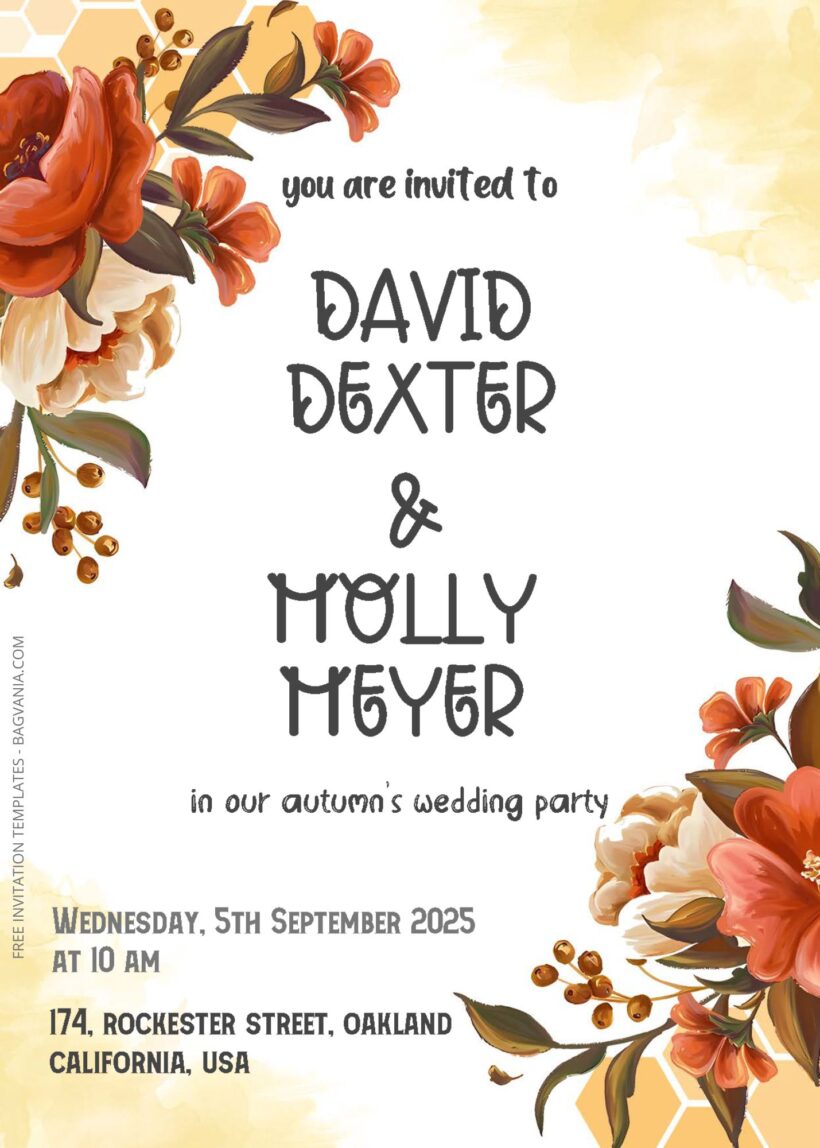 ( Free Editable PDF ) Warm Autumn Wedding Invitation Templates One