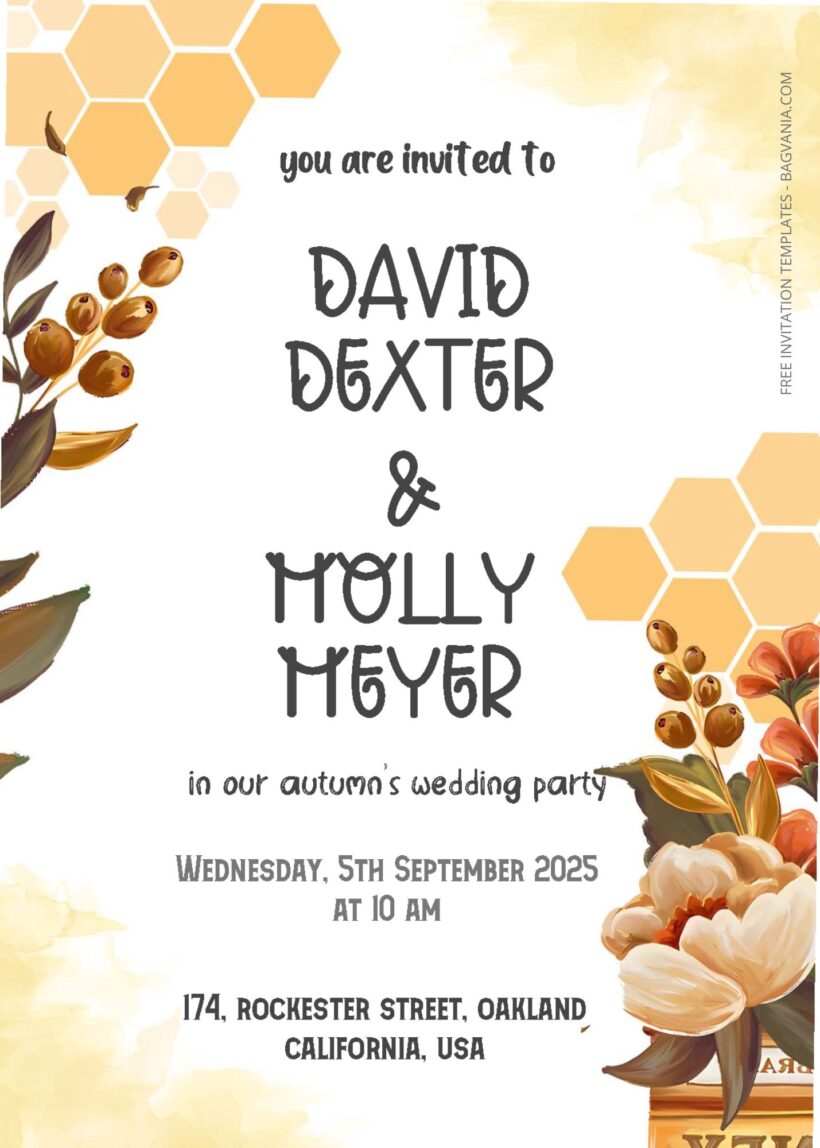 ( Free Editable PDF ) Warm Autumn Wedding Invitation Templates Three