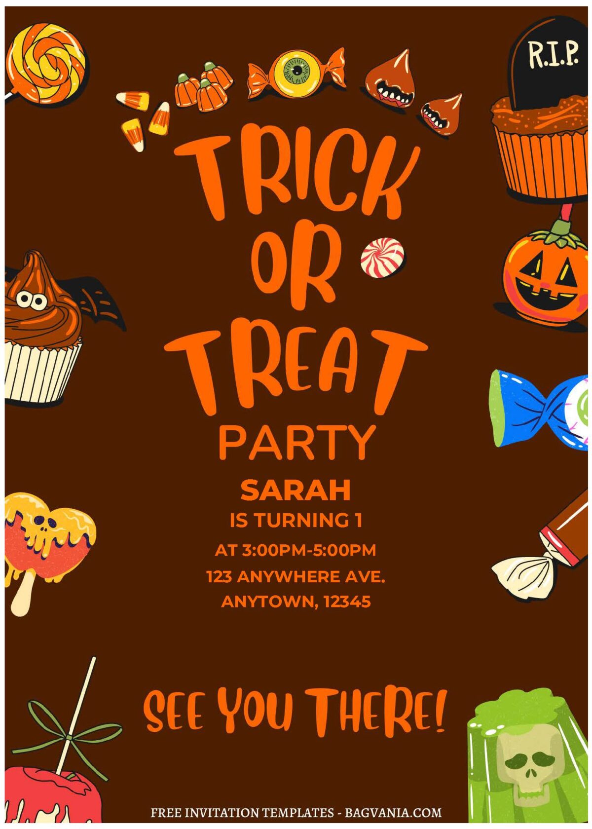 (Free Editable PDF) Halloween Trick Or Treat Birthday Invitation Templates B