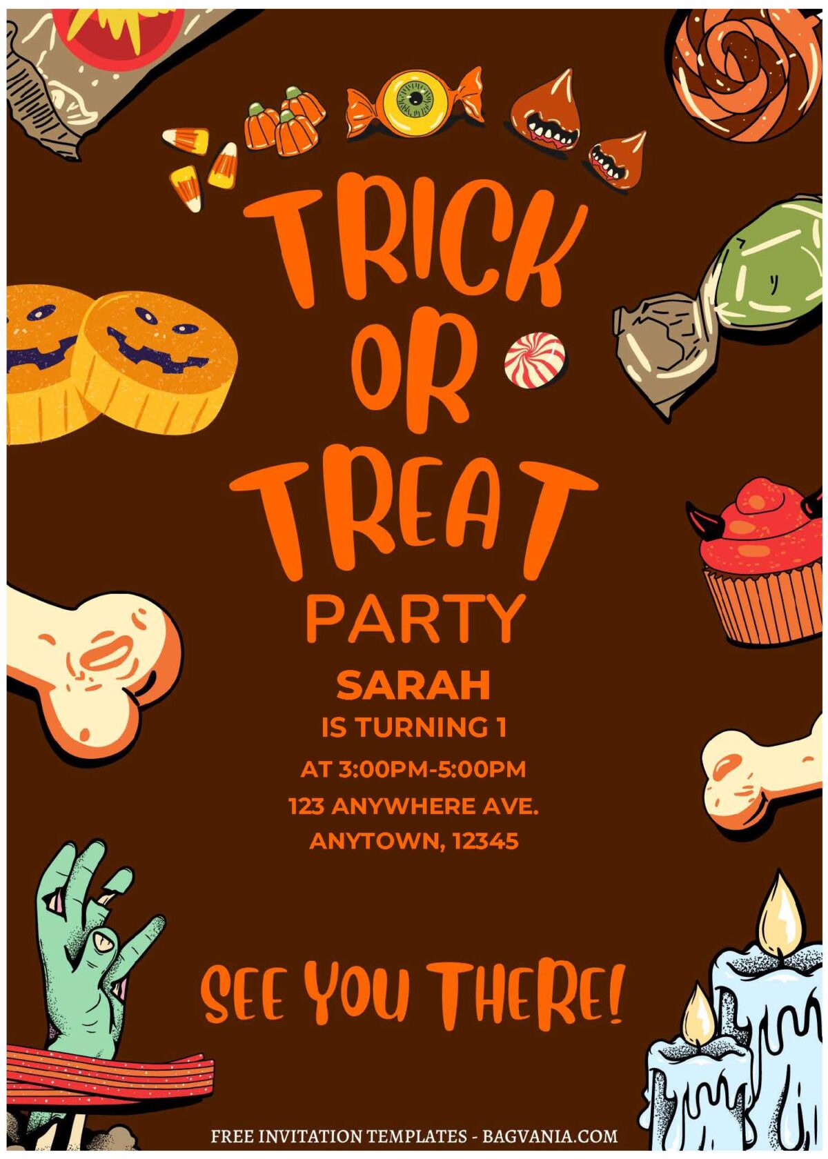 (Free Editable PDF) Halloween Trick Or Treat Birthday Invitation Templates A