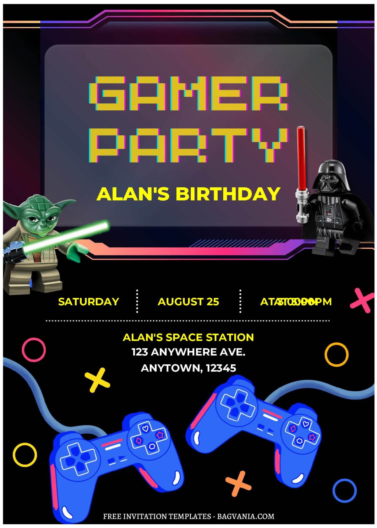 (Free Editable PDF) Lego Star Wars Gamer Birthday Party Invitation Templates C