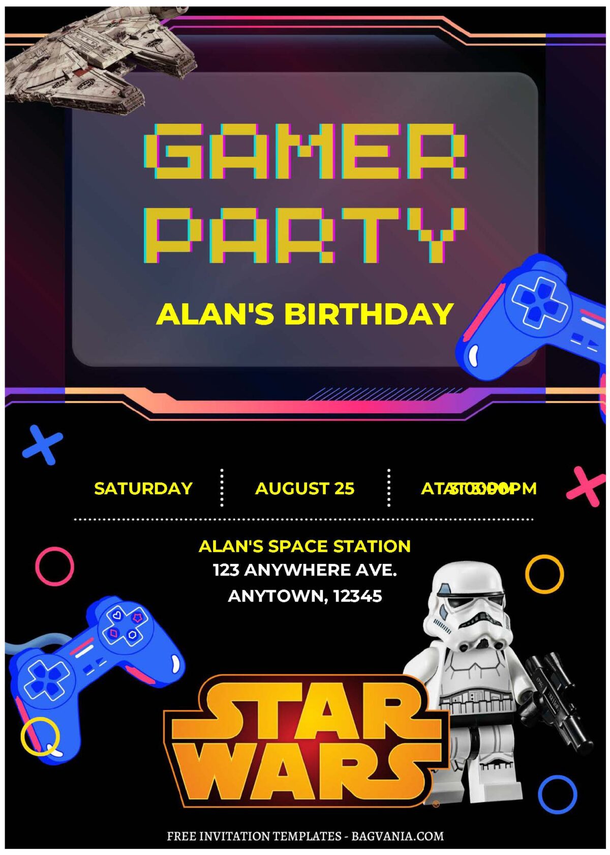 (Free Editable PDF) Lego Star Wars Gamer Birthday Party Invitation Templates A