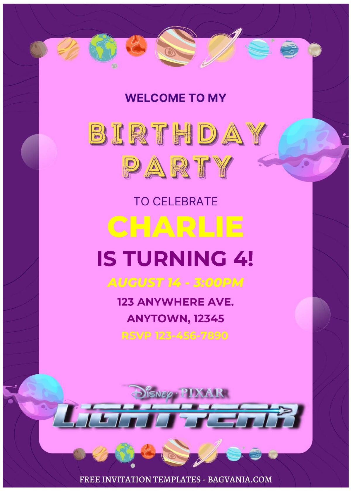 (Free Editable PDF) Buzz Lightyear Space Themed Kids Birthday Invitation Templates C