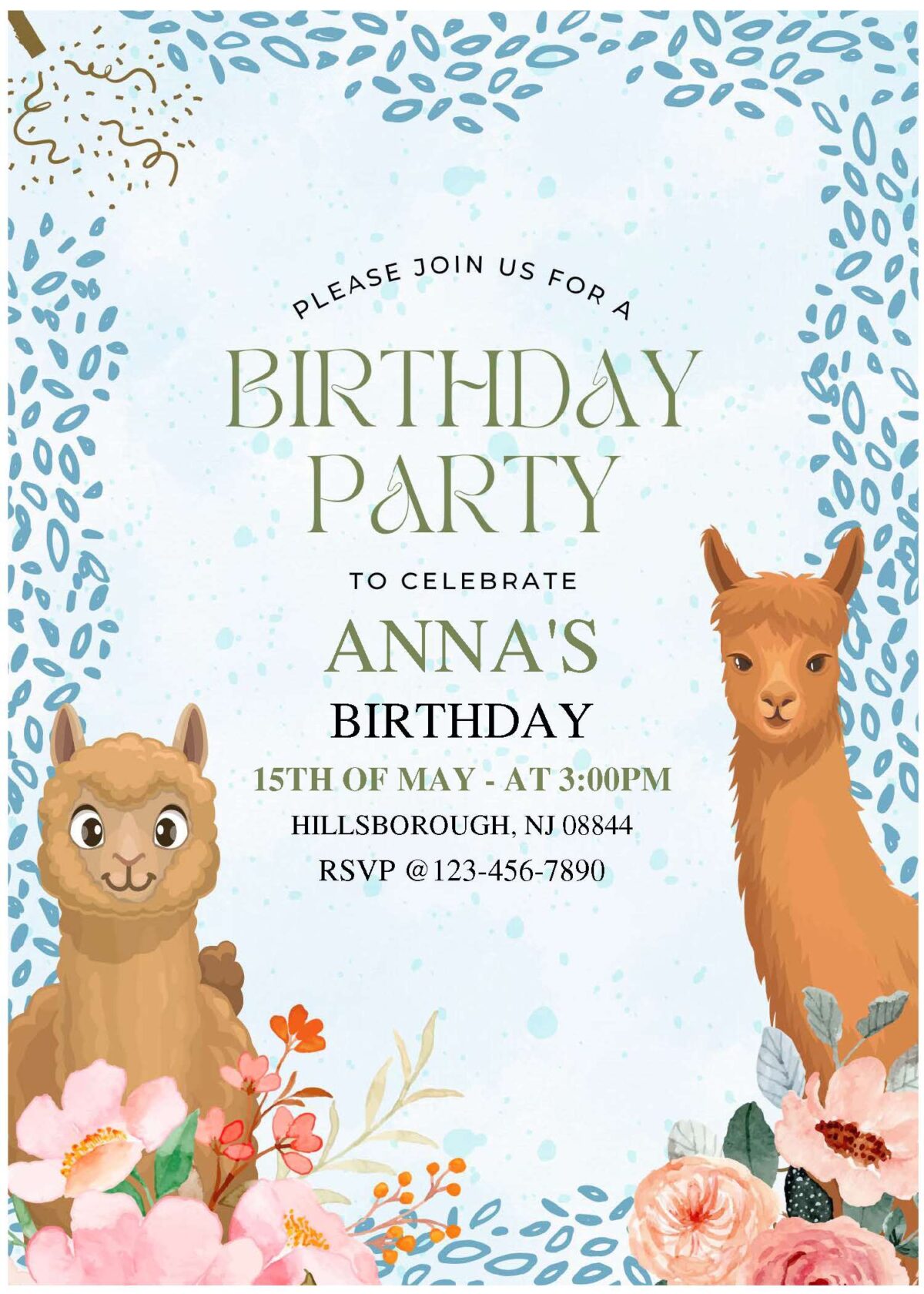 (Free Editable PDF) Llama Fiesta Birthday Invitation Templates C
