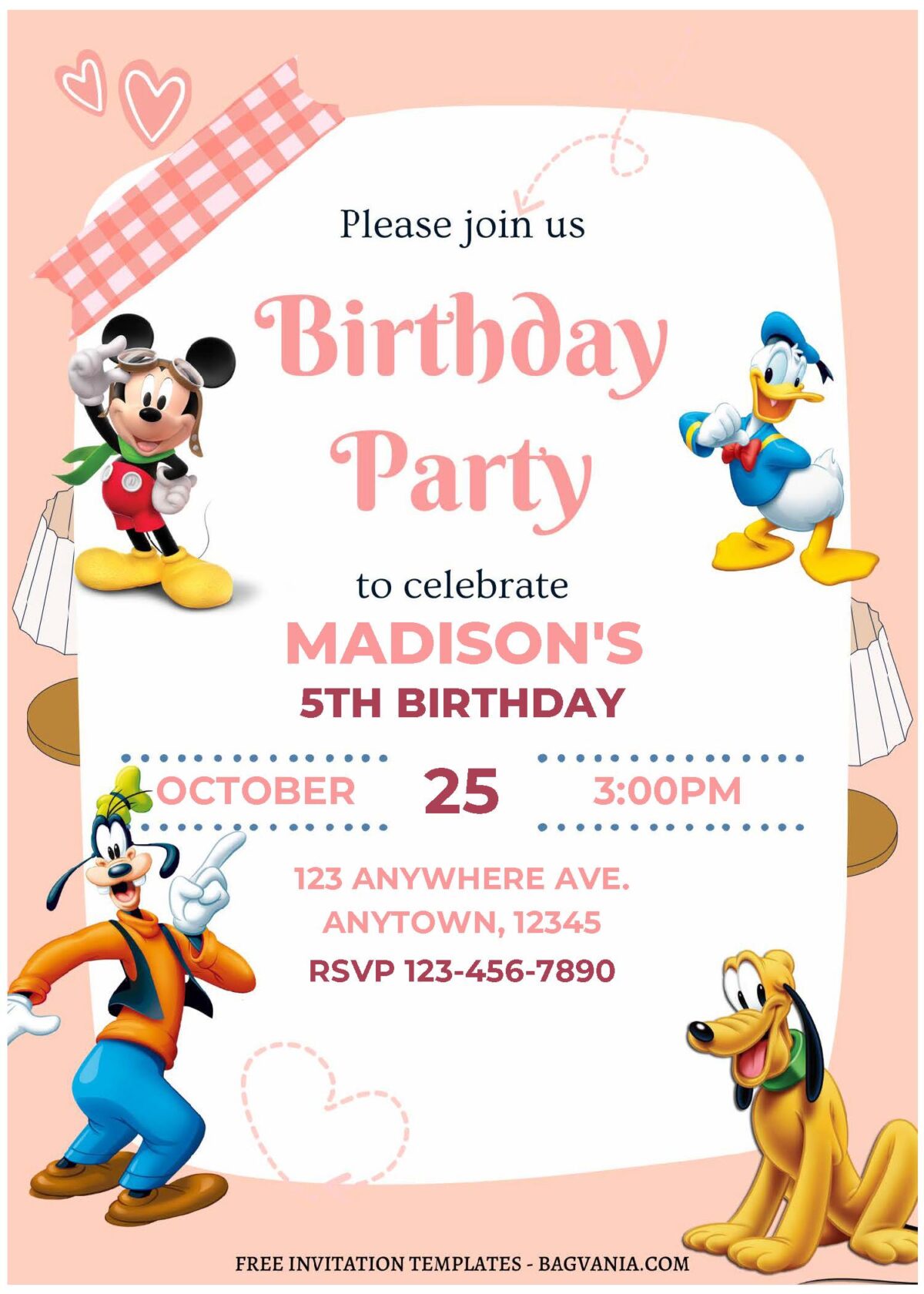 (Free Editable PDF) Mickey Mouse Clubhouse Kids Birthday Invitation Templates C
