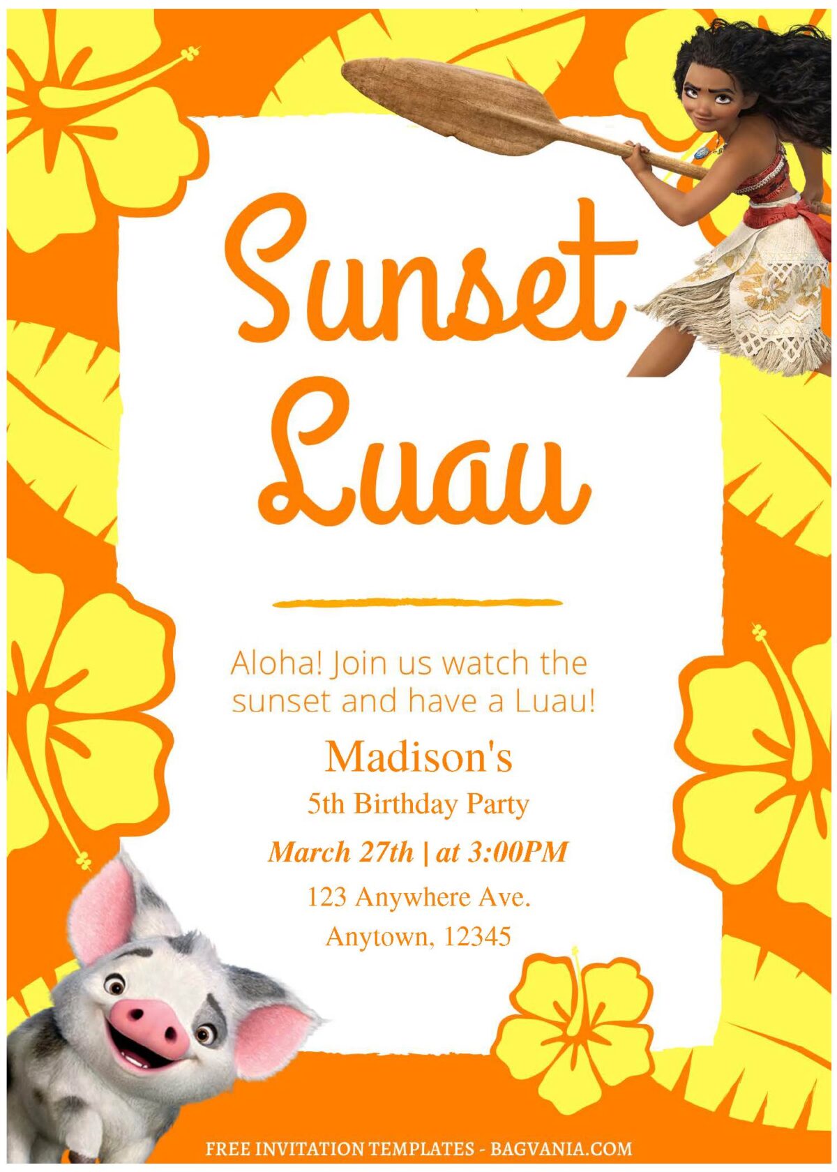 (Free Editable PDF) Cute Sunset Luau Moana Birthday Invitation Templates A