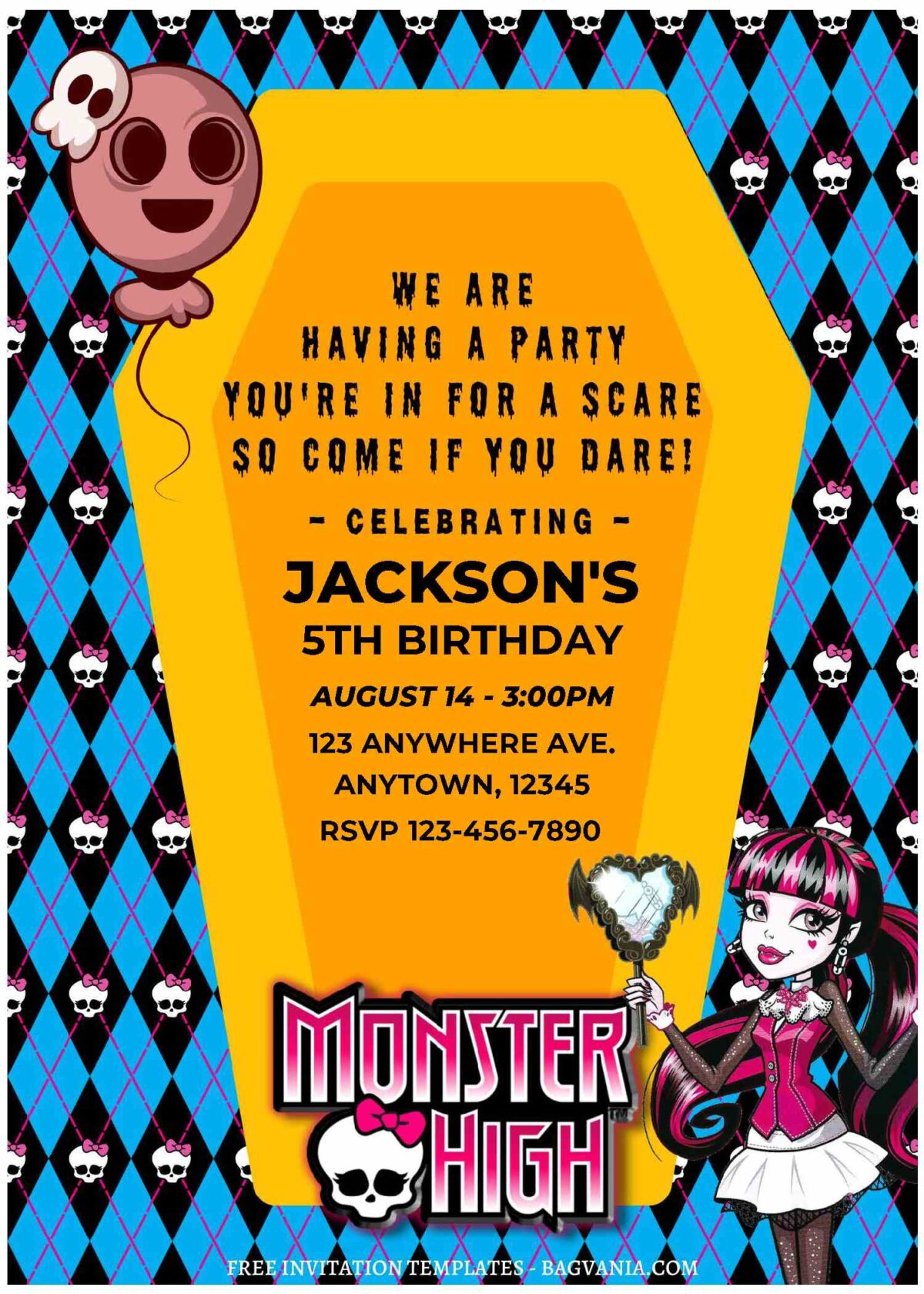 (Free Editable PDF) Lovely Monster High Birthday Invitation Templates C