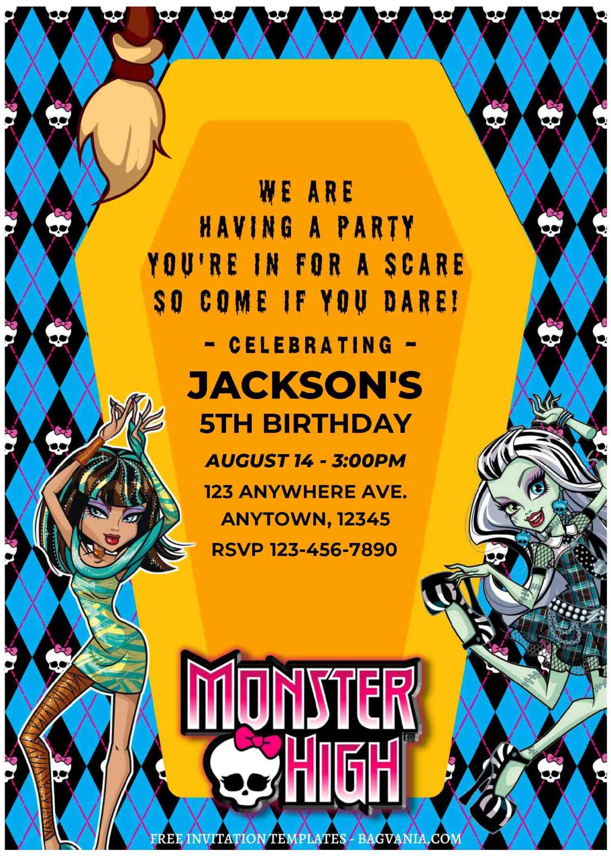 (Free Editable PDF) Lovely Monster High Birthday Invitation Templates A