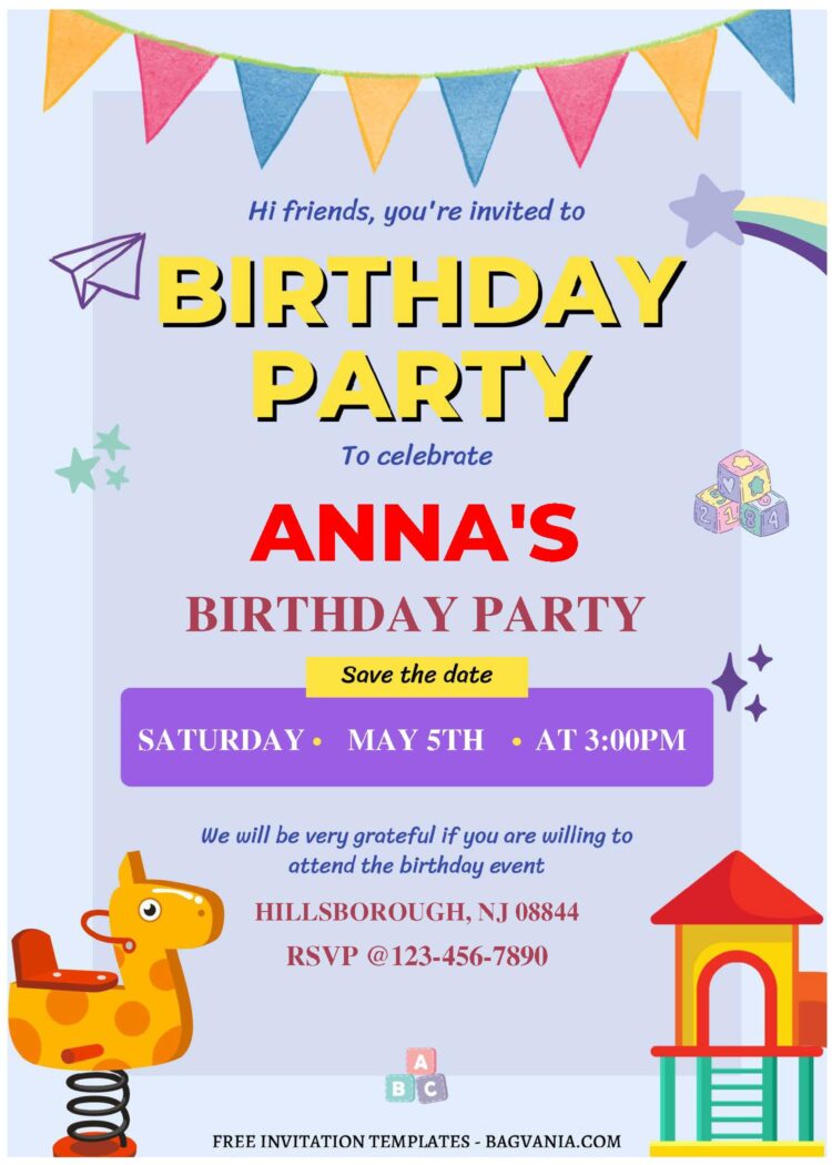 (Free Editable PDF) Cheerful Playground Kids Birthday Invitation ...