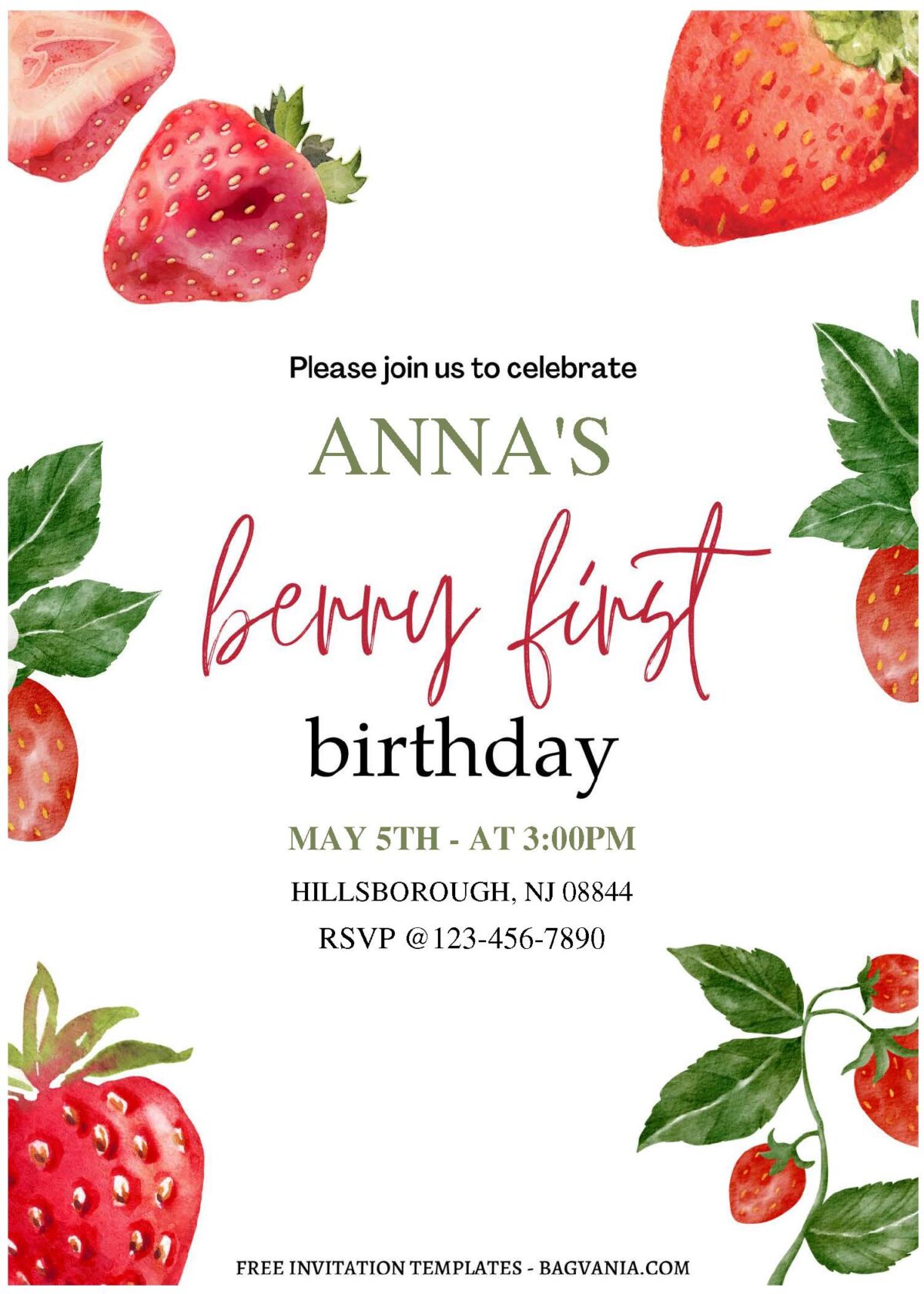 (Free Editable PDF) Refreshing Summer Strawberry Birthday Invitation Templates C