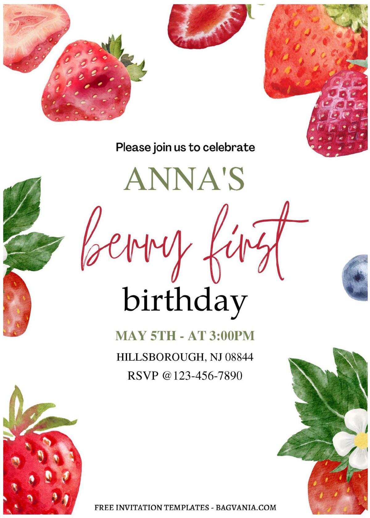 (Free Editable PDF) Refreshing Summer Strawberry Birthday Invitation Templates A