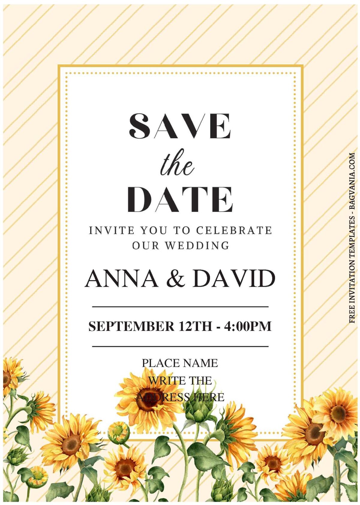 (Free Editable PDF) Joyful Spring Sunflower Wedding Invitation Templates A