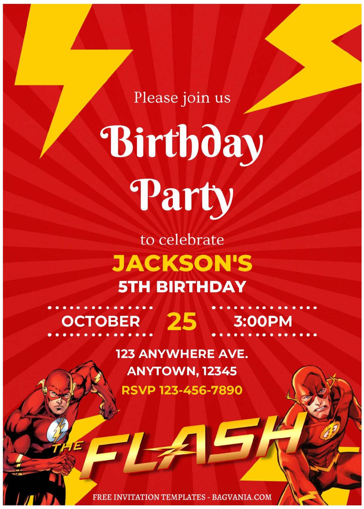 (Free Editable PDF) Fantastic DC League The Flash Birthday Invitation Templates C