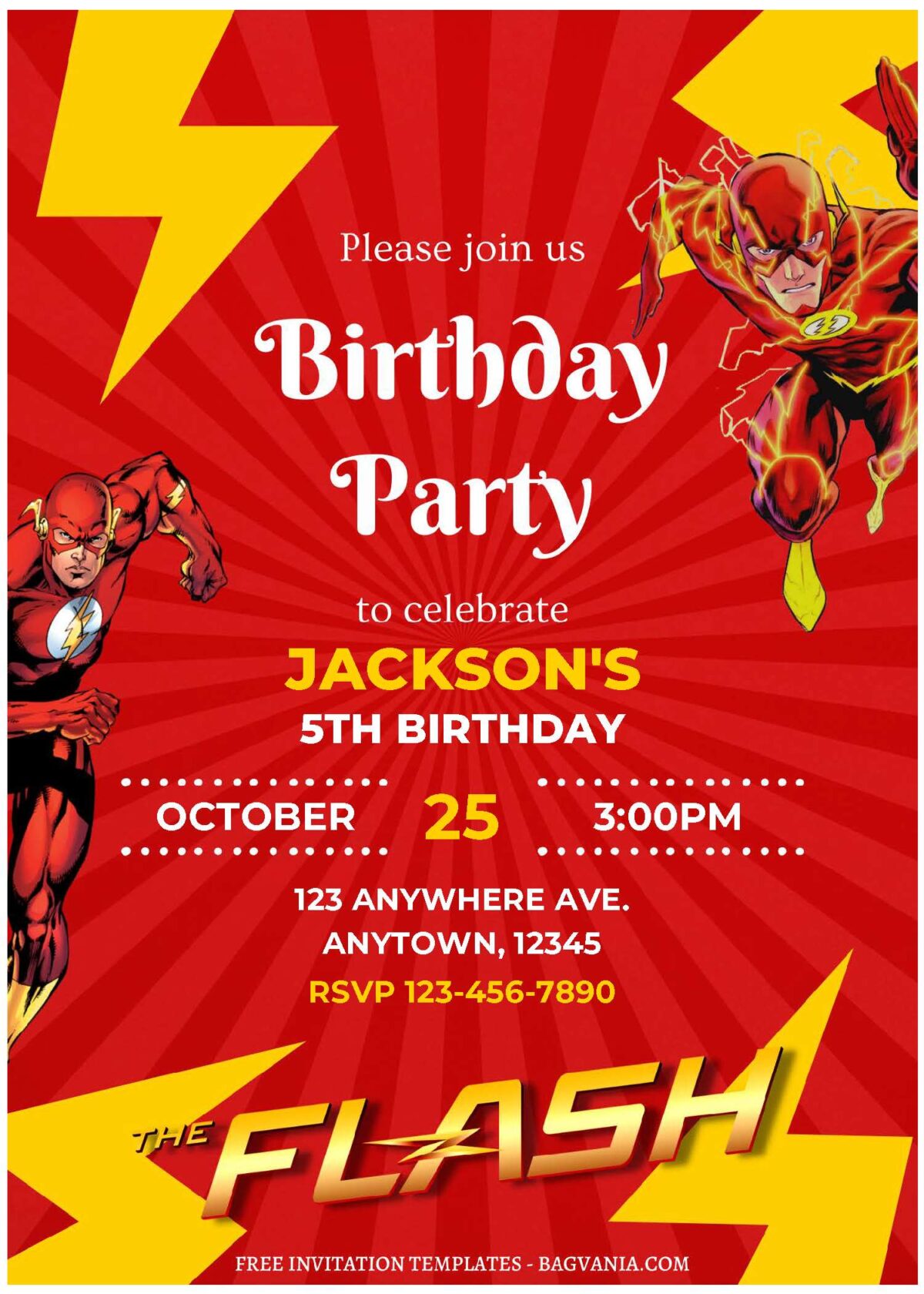 (Free Editable PDF) Fantastic DC League The Flash Birthday Invitation Templates A
