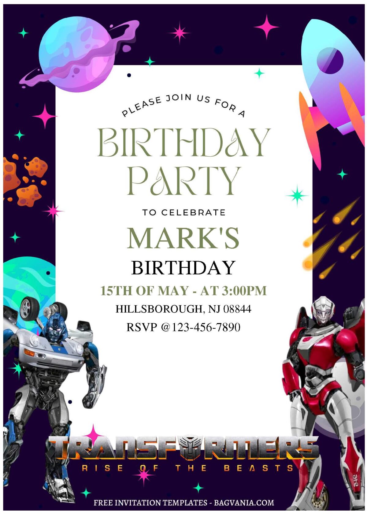 (Free Editable PDF) Epic Transformers Boys Birthday Invitation Templates with colorful text