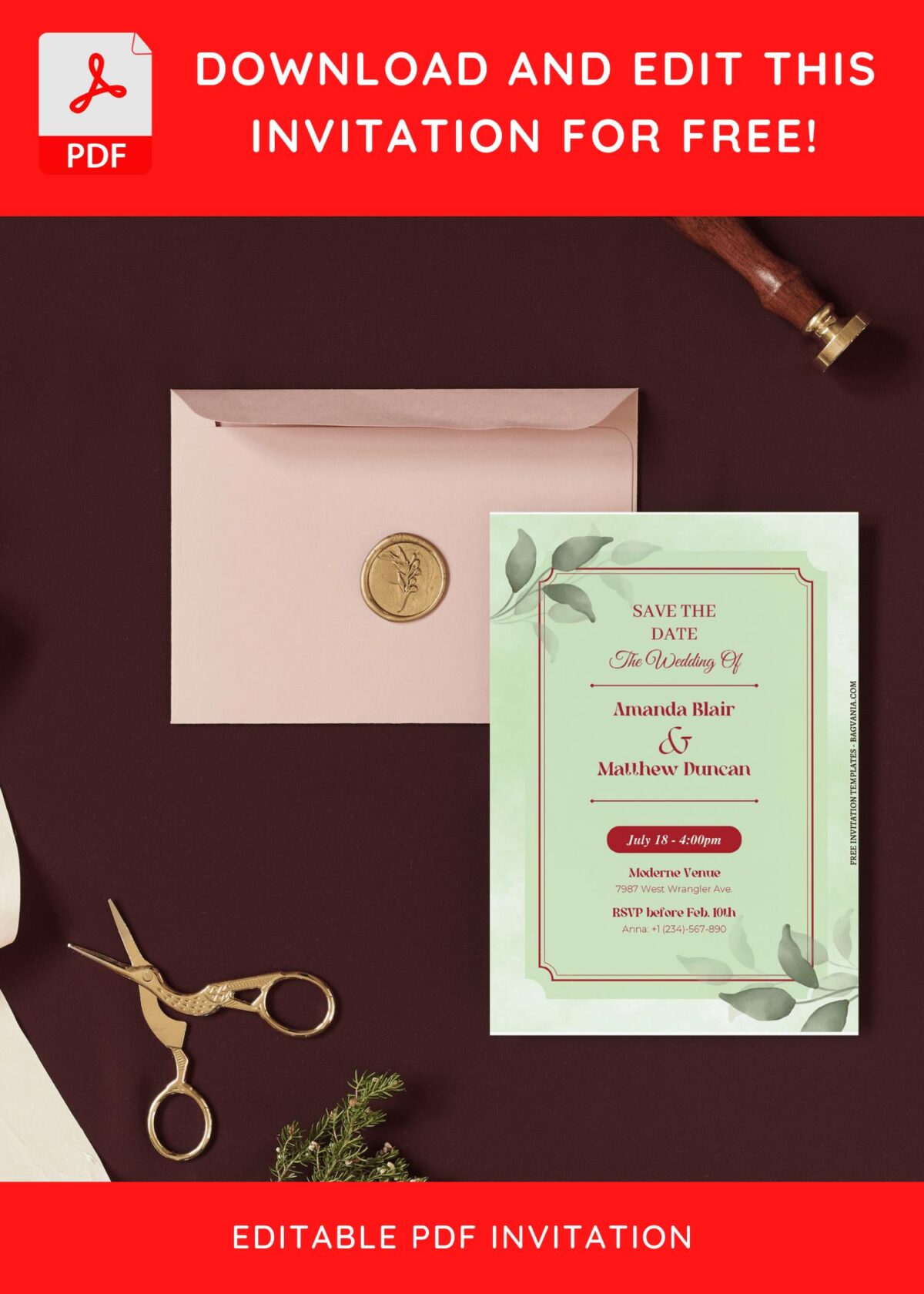 (Free Editable PDF) Rustic Vineyard Wedding Invitation Templates I