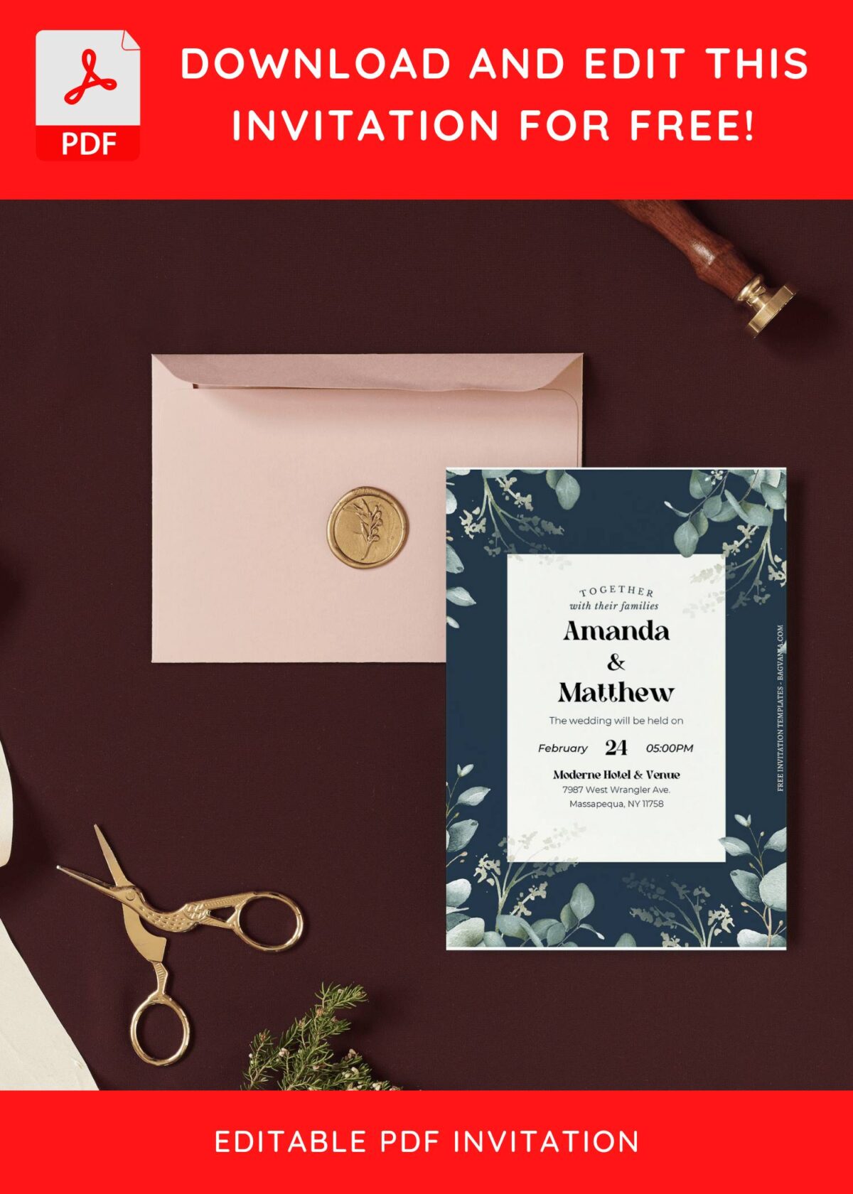 (Free Editable PDF) Eucalyptus And Tulip Wedding Invitation Templates I