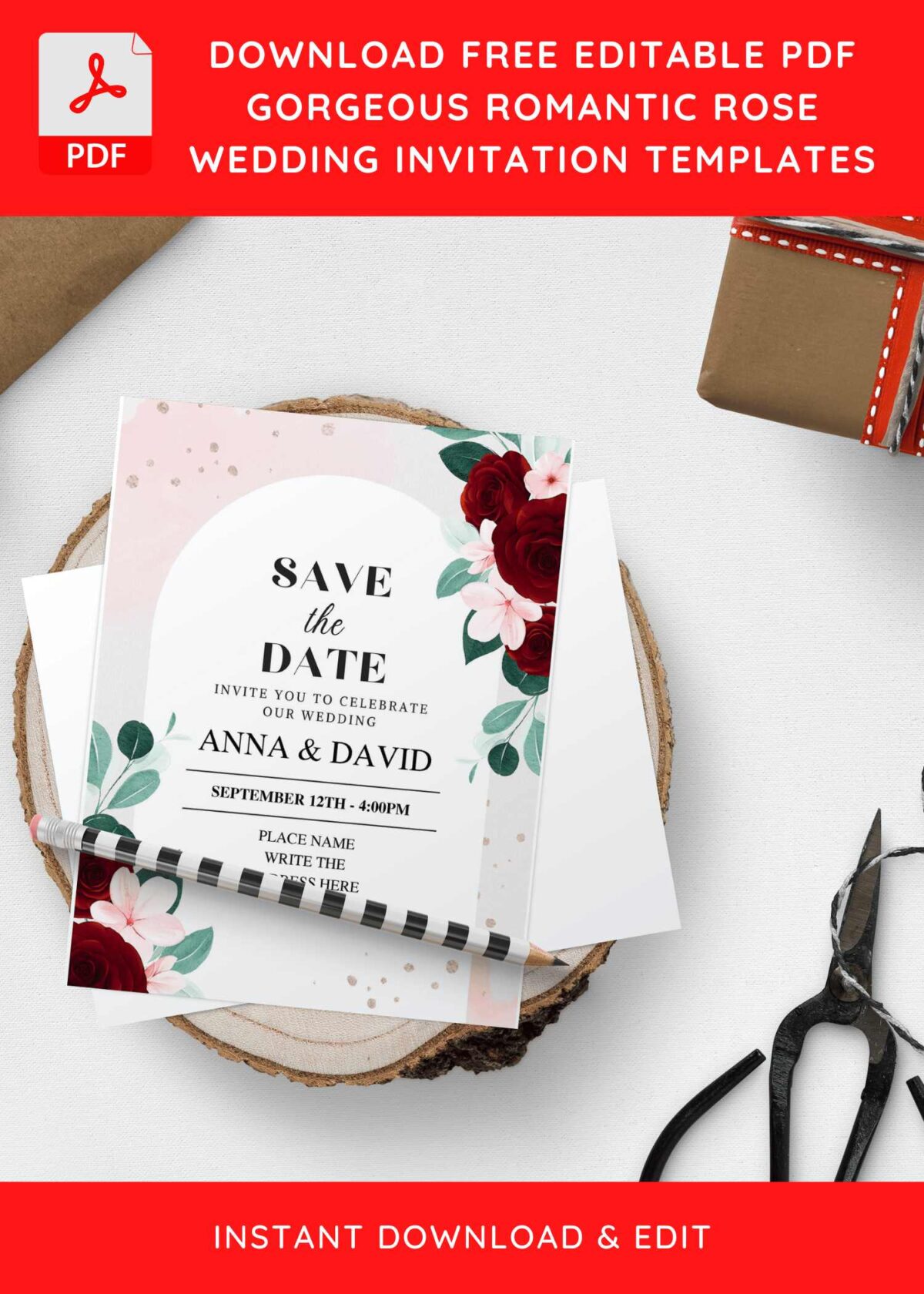 (Free Editable PDF) Romantic Bouquet Wedding Invitation Templates I
