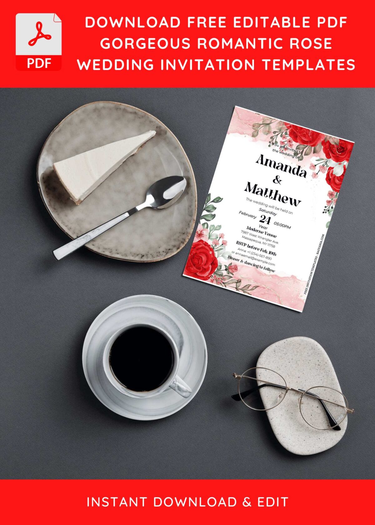 (Free Editable PDF) Romantic Bouquet Wedding Invitation Templates G