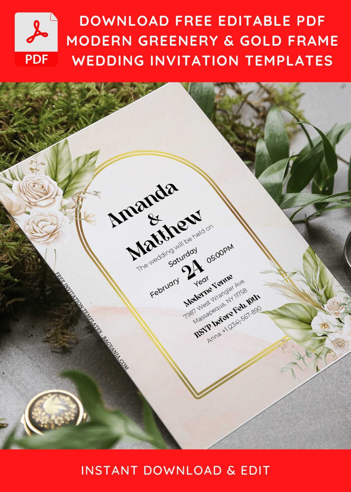 (Free Editable PDF) Ethereal Rustic Boho Greenery Wedding Invitation Templates F