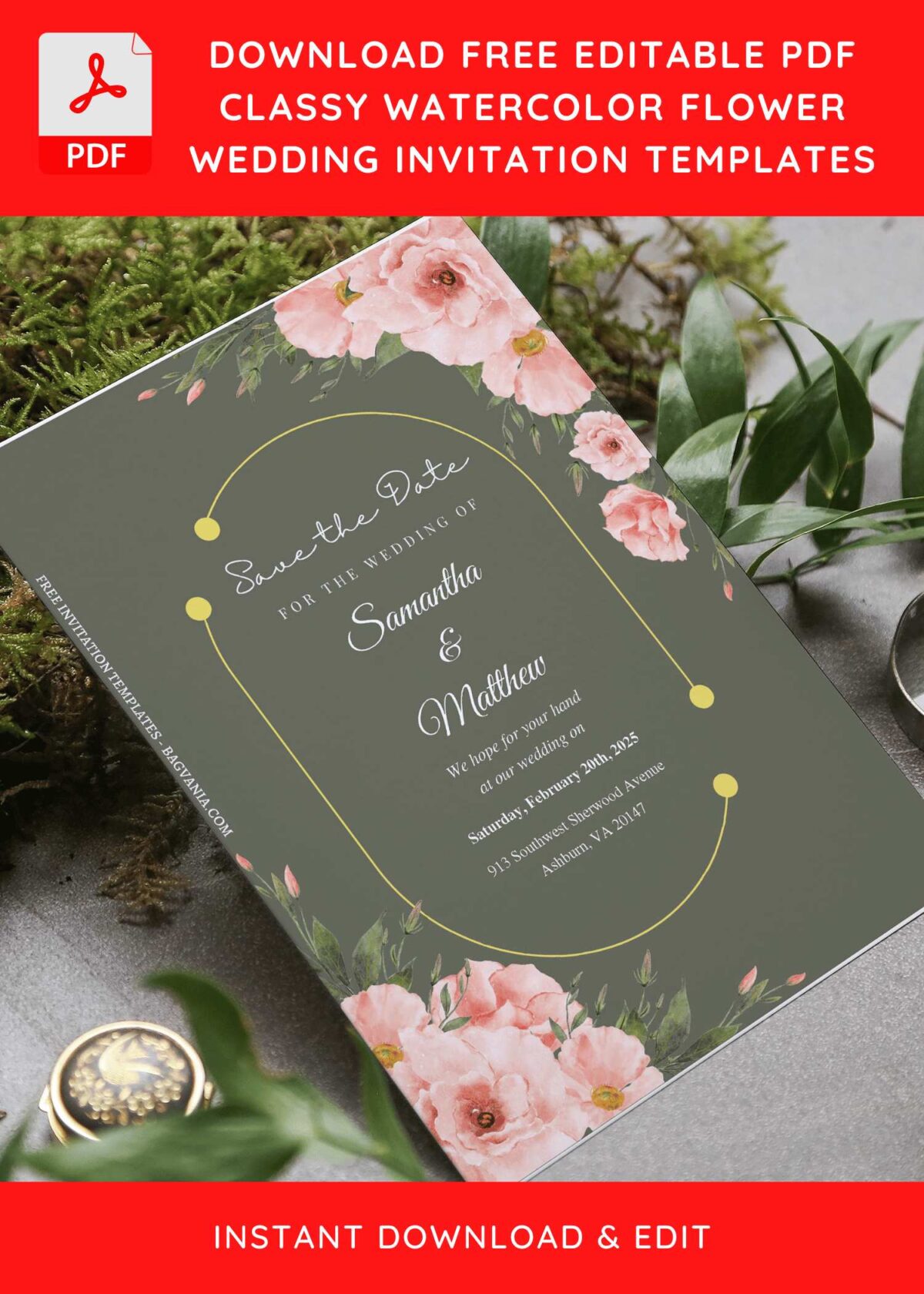 (Free Editable PDF) Exquisite Rose Floral Wedding Invitation Templates F