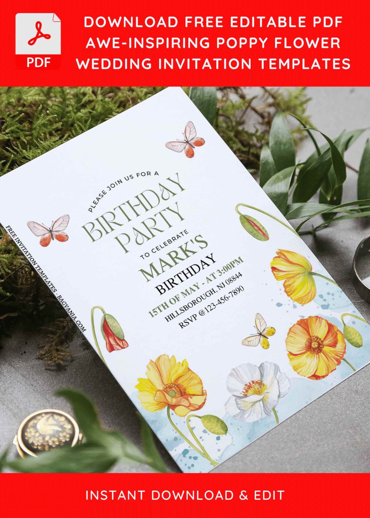 (Free Editable PDF) Eye-catching Butterfly Garden Wedding Invitation Templates F