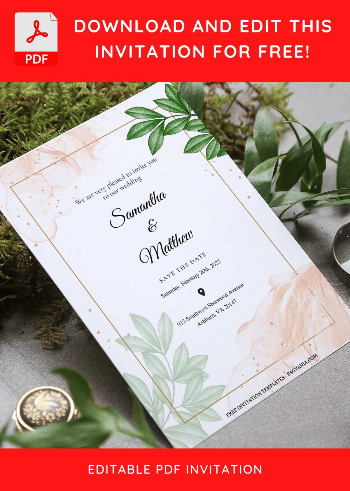 (Free Editable PDF) Garden Of Gold Wedding Invitation Templates E