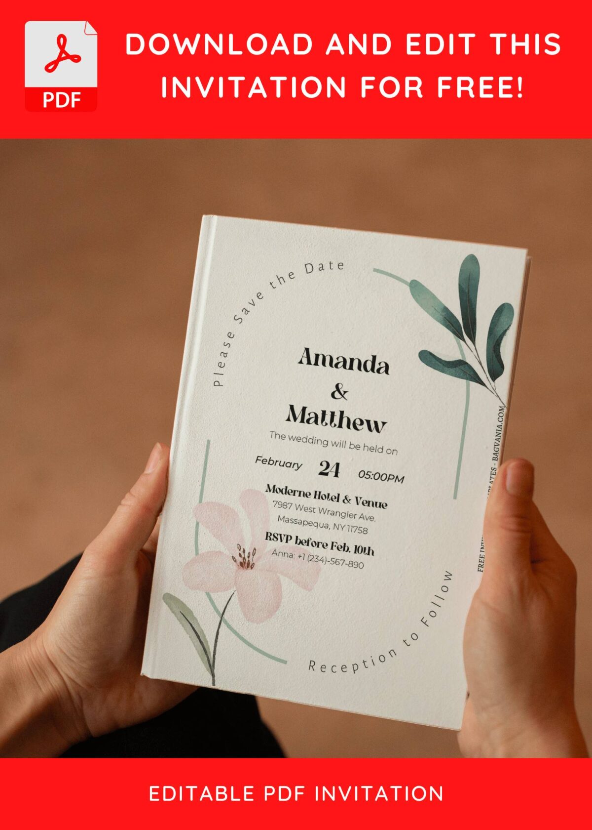 (Free Editable PDF) Garden Floral & Greenery Wedding Invitation Templates E